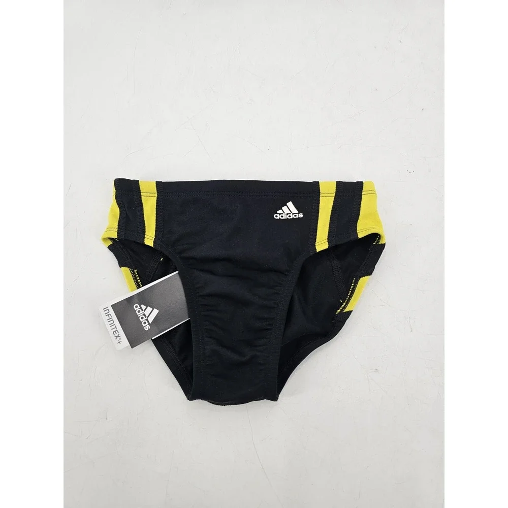 NWT ADIDAS Infinitex Blk/Yl Sport Swim‎ Bikini Brief Swimsuit Sz 24 Speedo Style